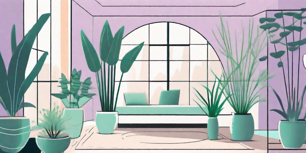A serene indoor scene featuring a variety of calming plants like lavender