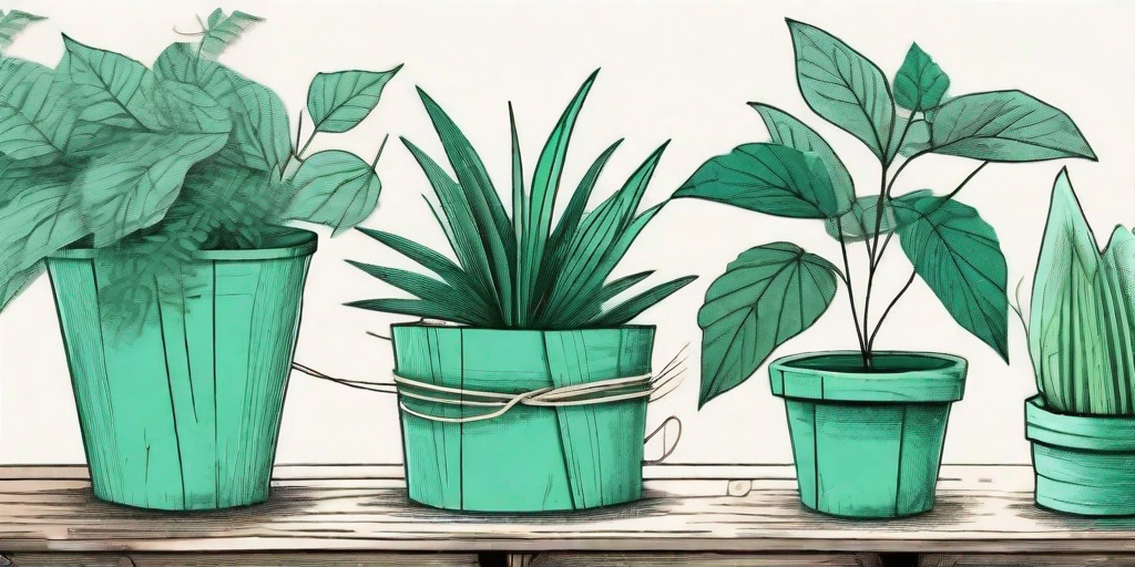 Various plants wrapped in different eco-friendly materials such as recycled paper
