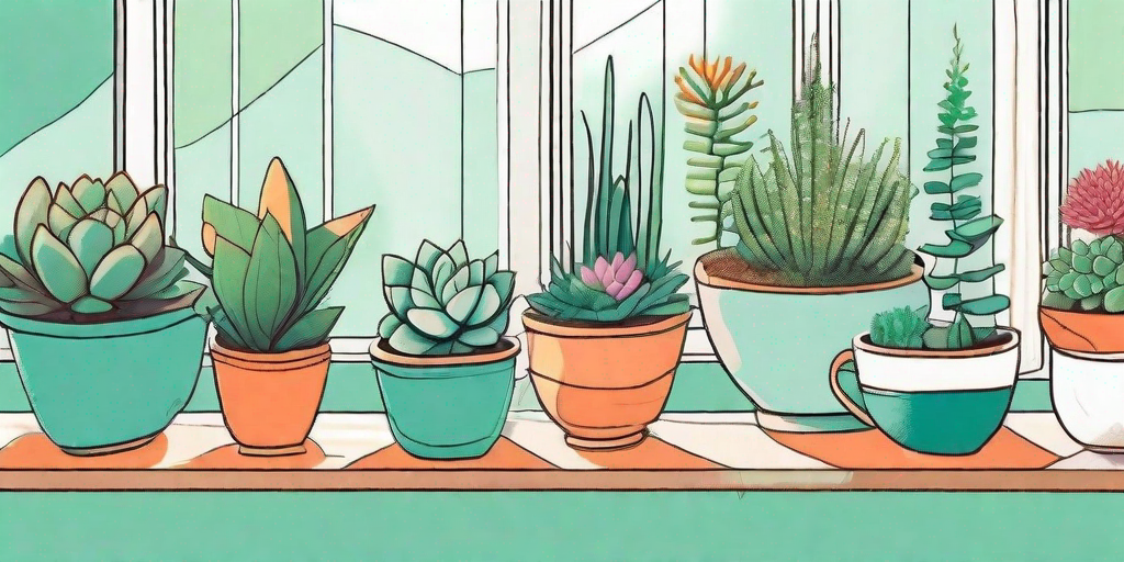 A vibrant miniature indoor garden with a variety of small