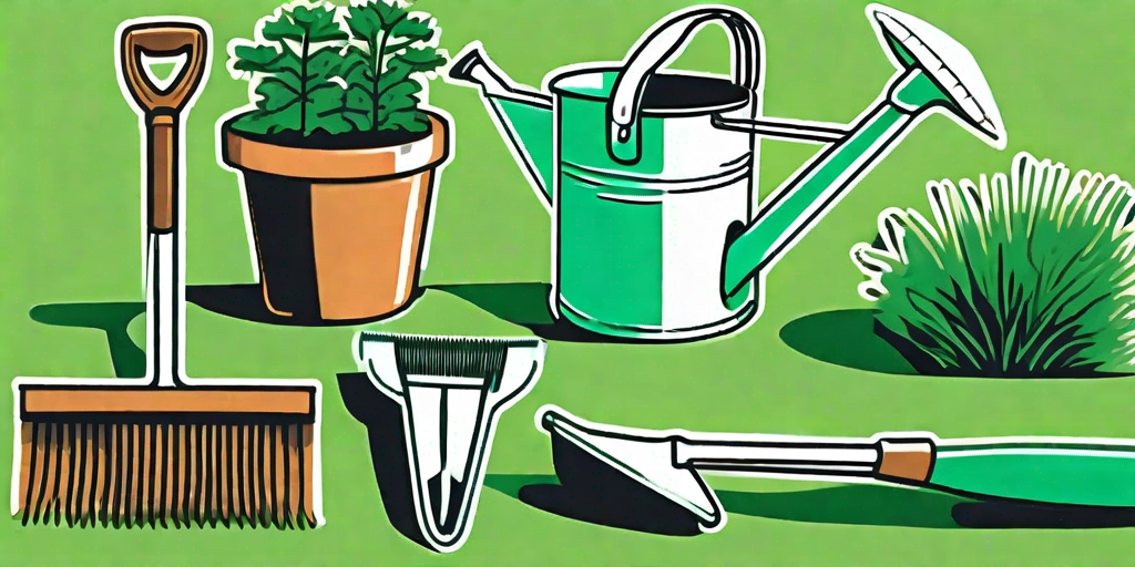 A variety of essential gardening tools such as a shovel