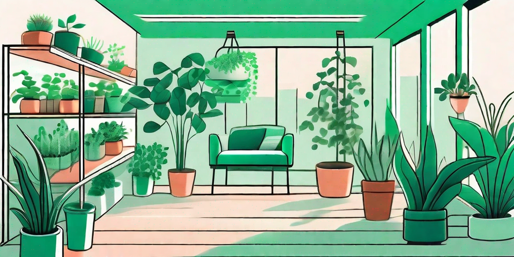 A cozy indoor setting filled with various types of vibrant green plants