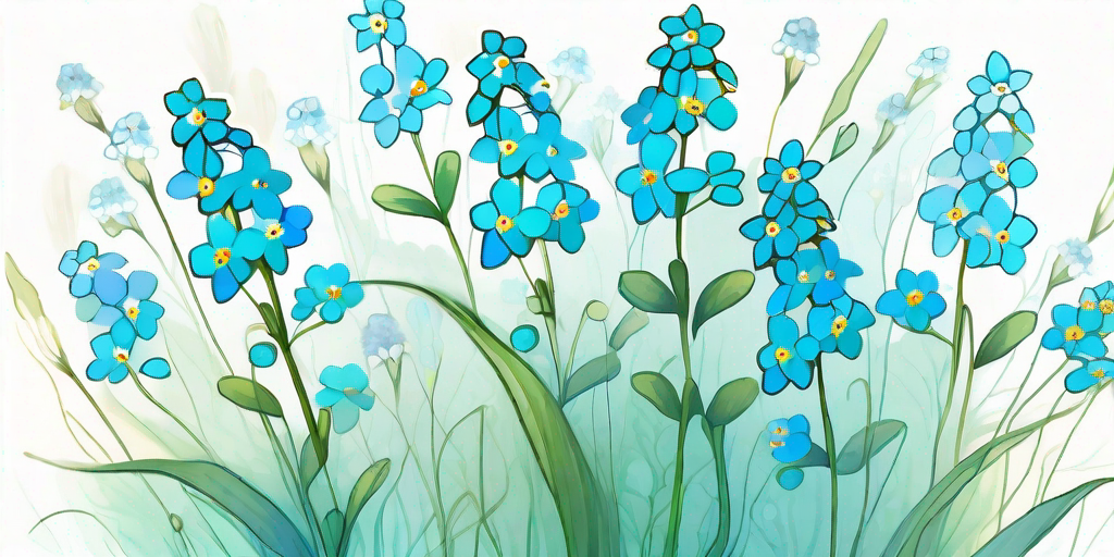 A vibrant field of blue forget me not flowers with a soft