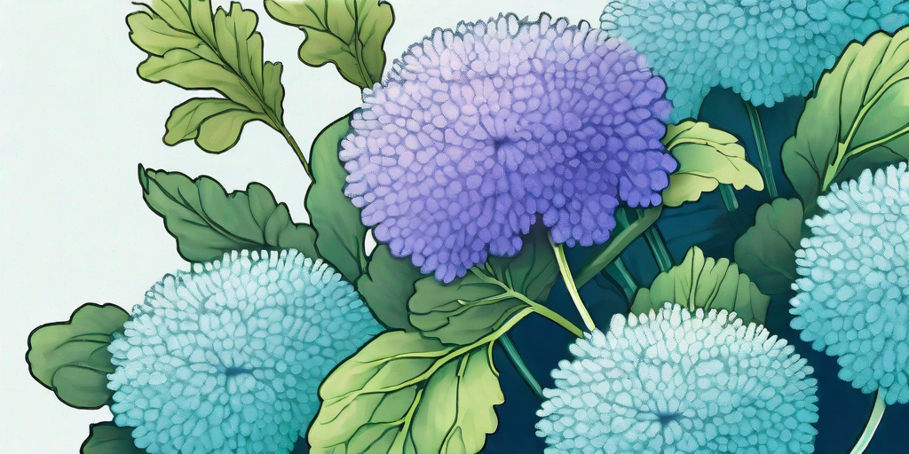 A vibrant garden filled with blooming ageratum flowers in various shades of blue