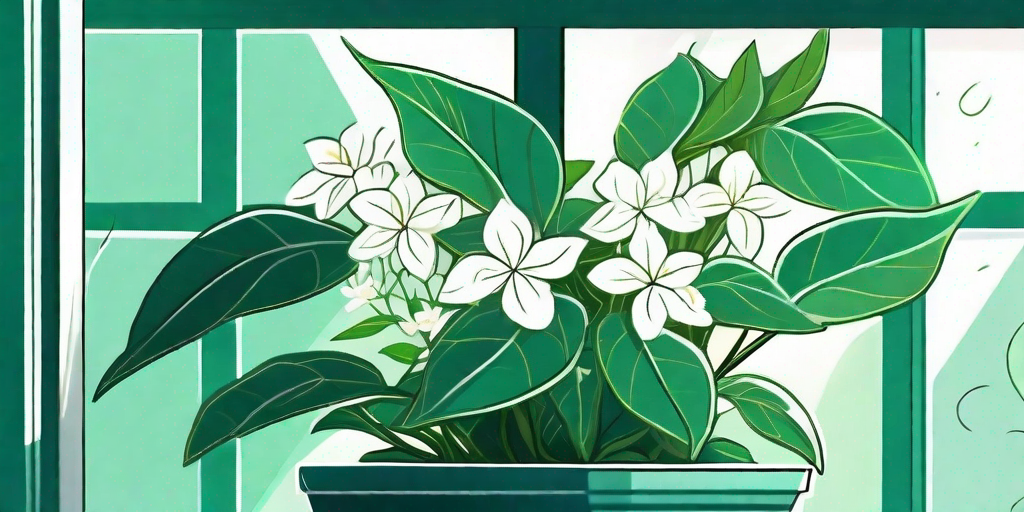 A vibrant jasmine plant with lush green leaves and white blossoms