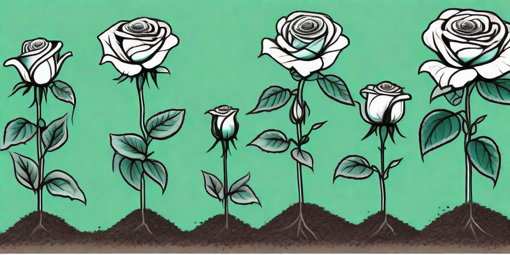 A series of rose plants at various stages of transplantation