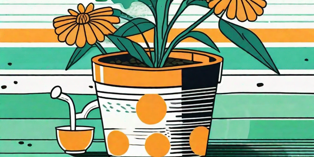 A vibrant marigold plant in a pot