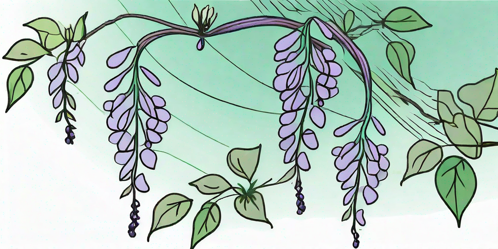 A wilted wisteria vine with a few buds attempting to bloom
