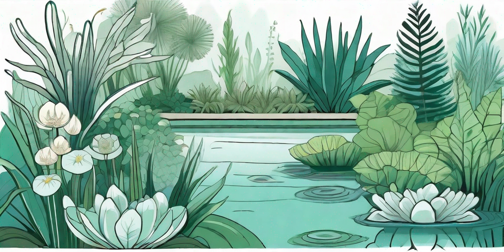 A lush garden filled with various types of water-loving plants