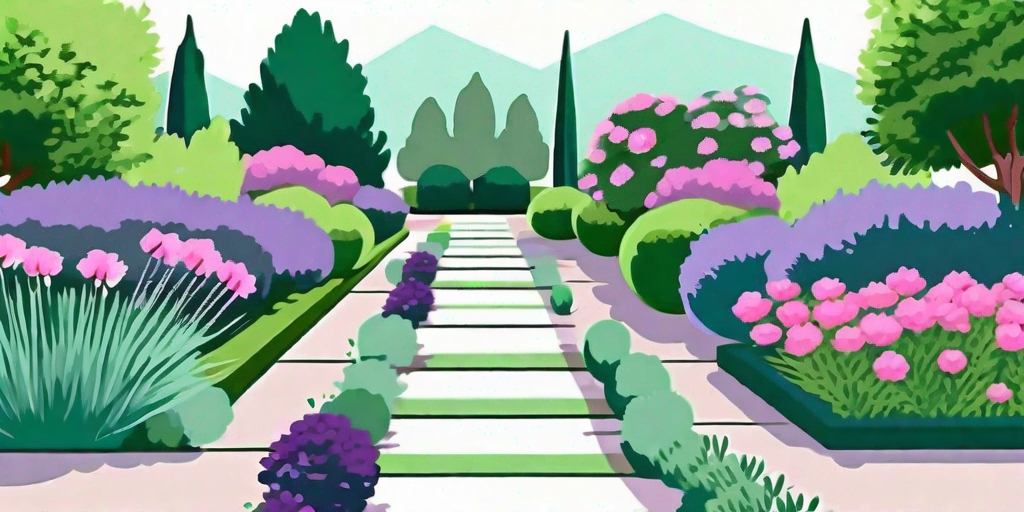 A lush garden scene showcasing a variety of vibrant border plants