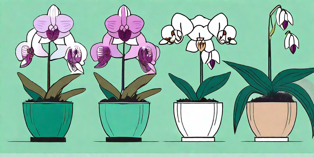 A variety of vibrant orchid plants in different stages of growth