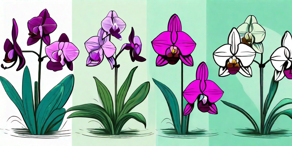 Various orchids at different stages of pruning