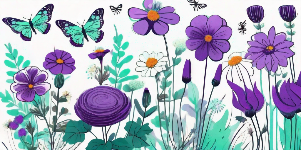A picturesque garden scene with various types of vibrant purple flowers