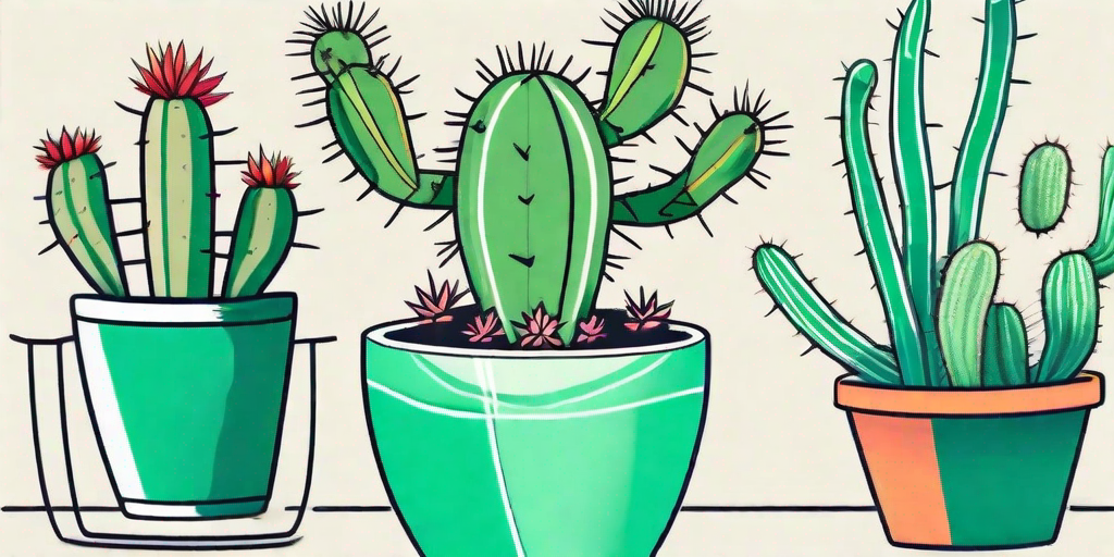 A vibrant dancing bones cactus in a colorful pot