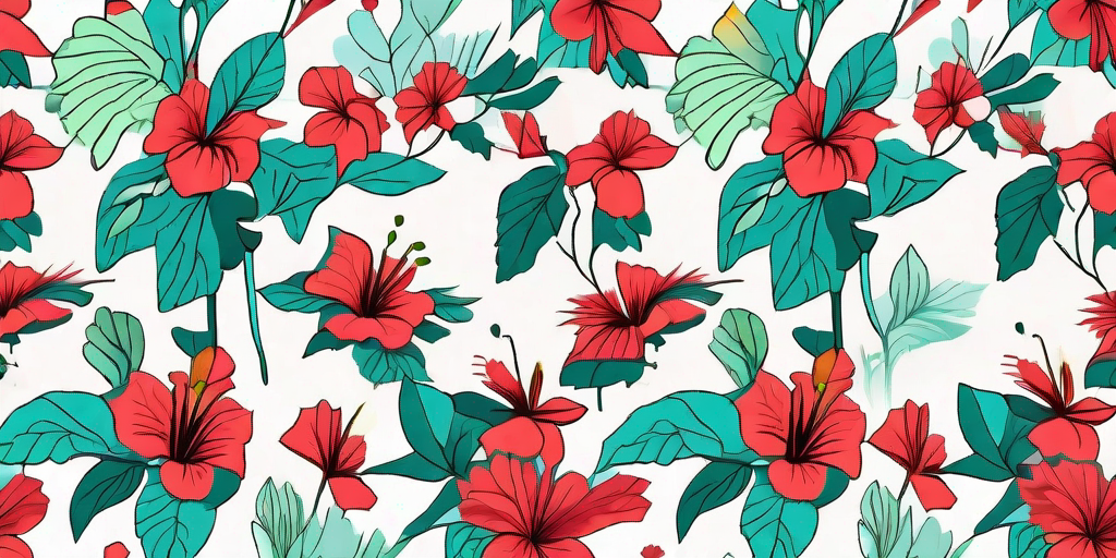 A vibrant garden scene filled with various types of hibiscus flowers in different colors