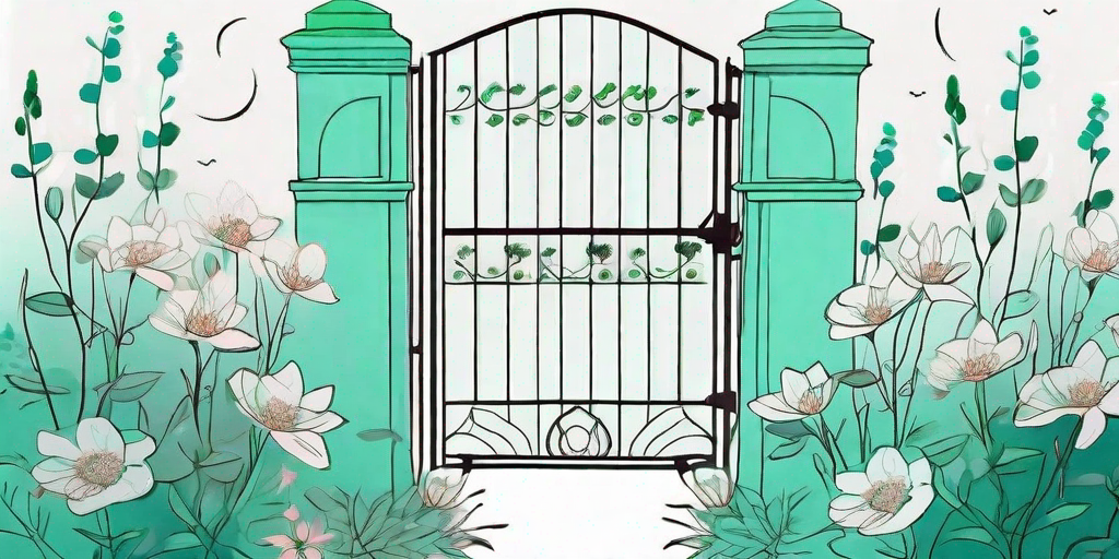 A lush garden gate entwined with vibrant