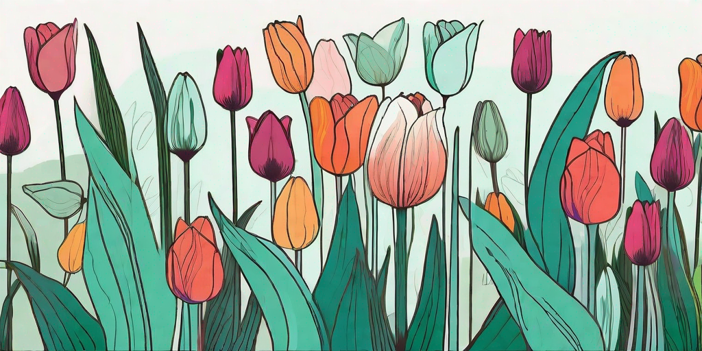 A vibrant field filled with a diverse variety of tulips in different colors and shapes