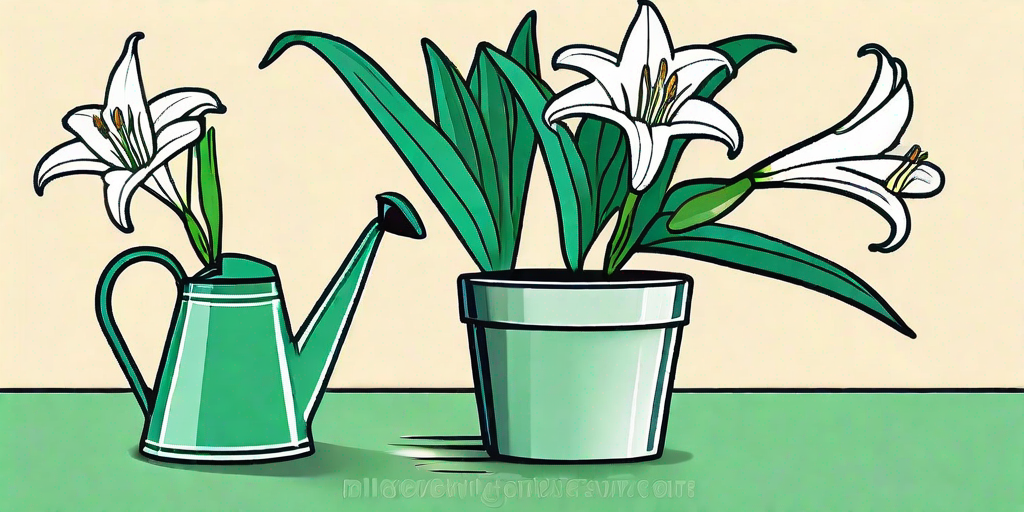 A vibrant easter lily plant in a decorative pot