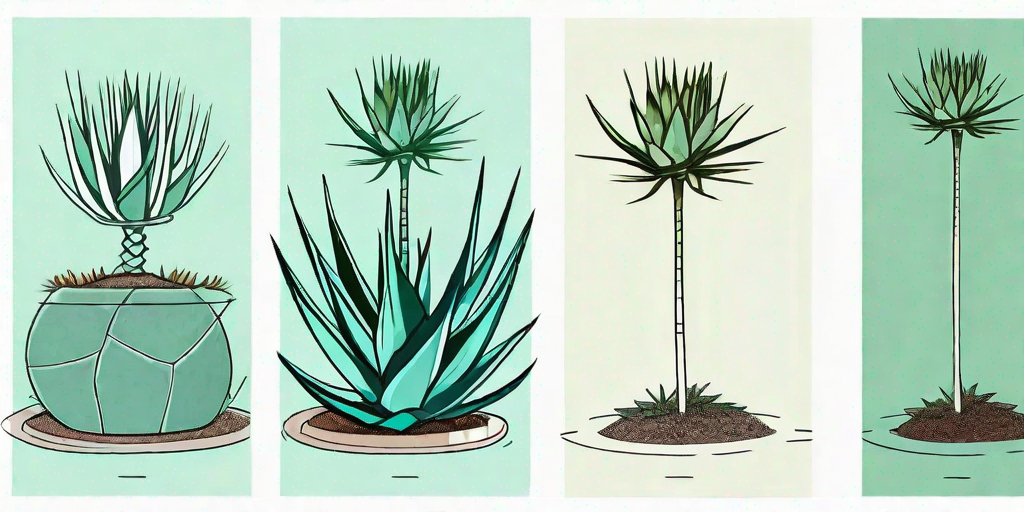 Various stages of agave propagation