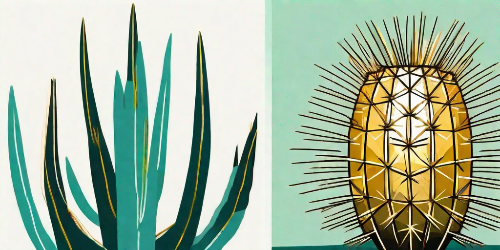 A golden barrel cactus in a desert landscape
