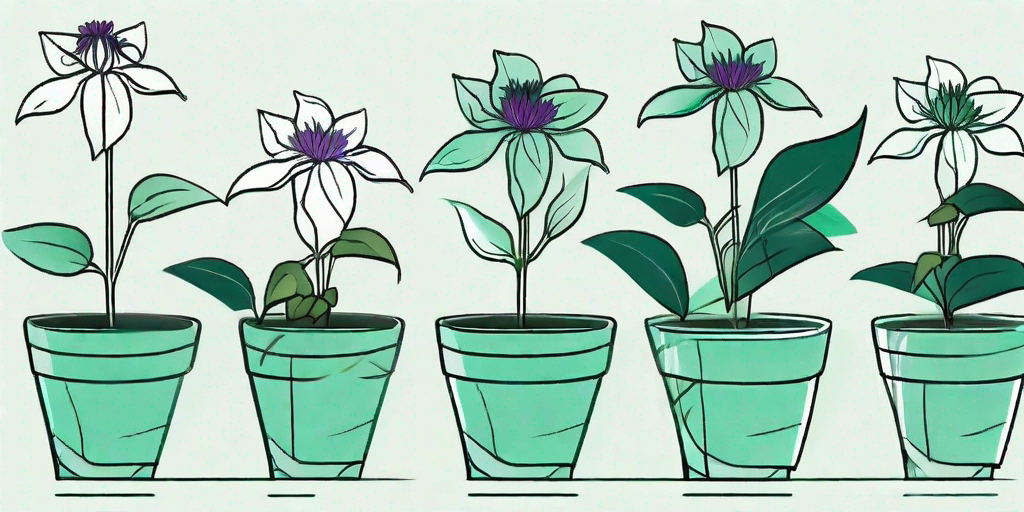 A clematis plant in different stages of growth