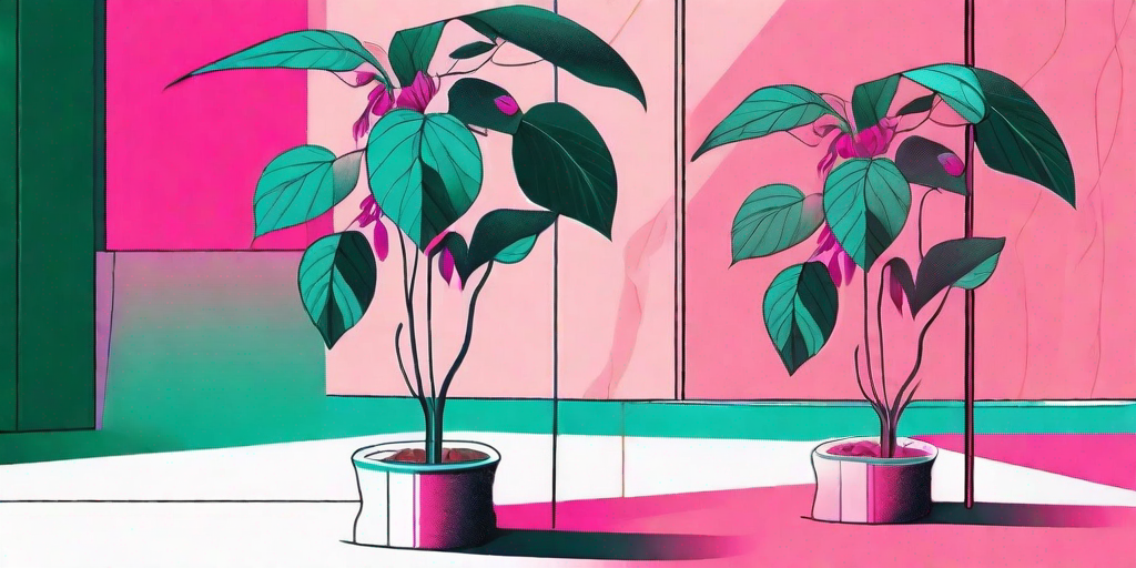 A vibrant fuchsia plant thriving in a split environment