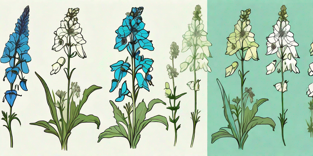 Delphinium flowers in various stages of growth