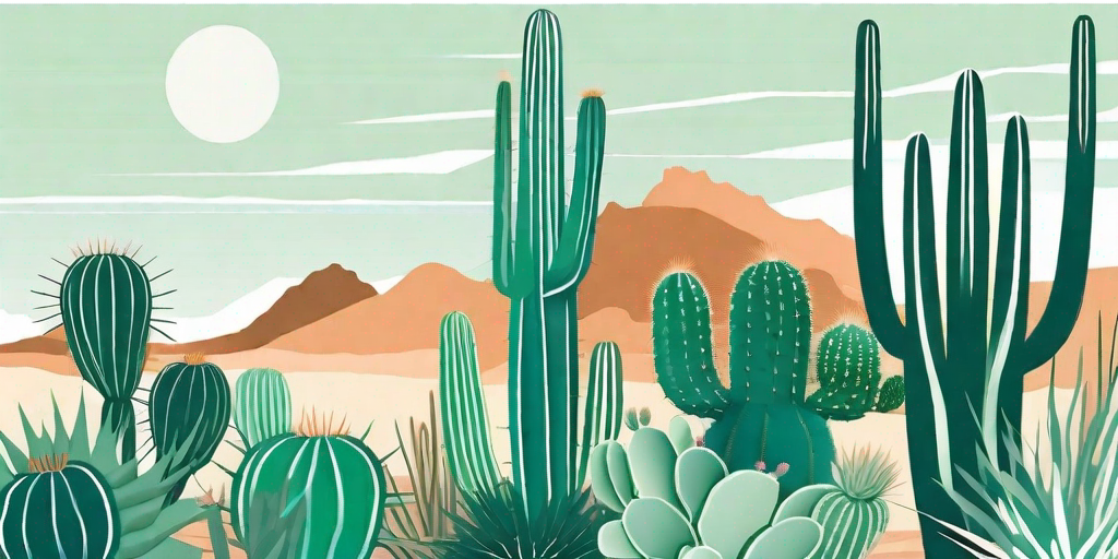 A variety of barrel cacti in a desert landscape