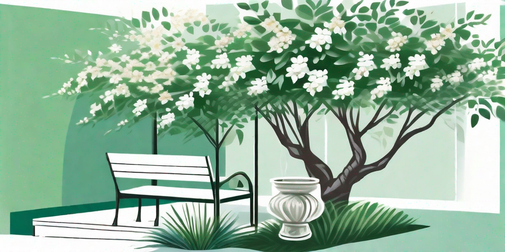 A crepe jasmine tree in a lush garden