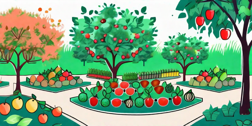 Various types of fruit trees with colorful fruits