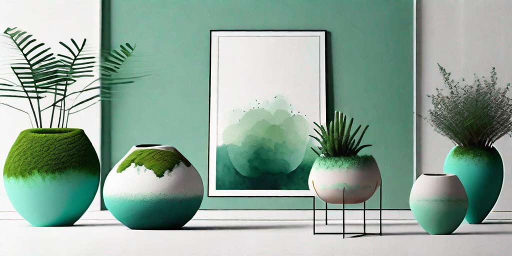 A variety of stylish moss pots arranged aesthetically in a modern