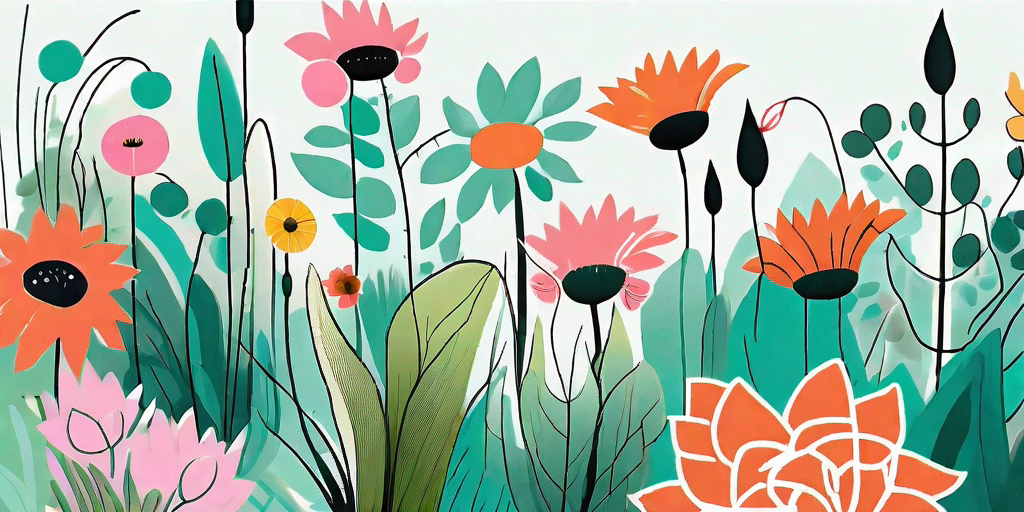 A vibrant garden scene filled with oversized