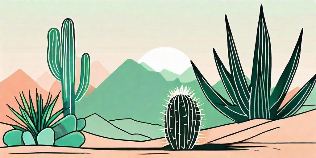 A sunburnt cactus in a desert landscape
