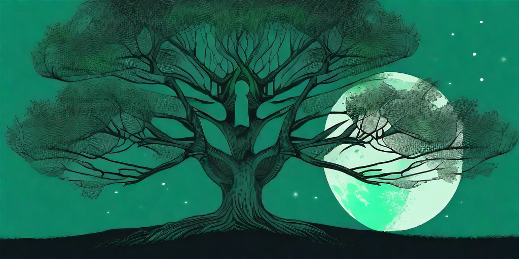 A drake elm tree under a moonlit night