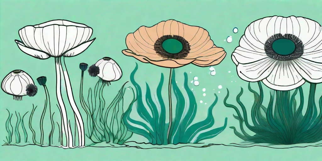 Several different types of anemones in their natural underwater habitat