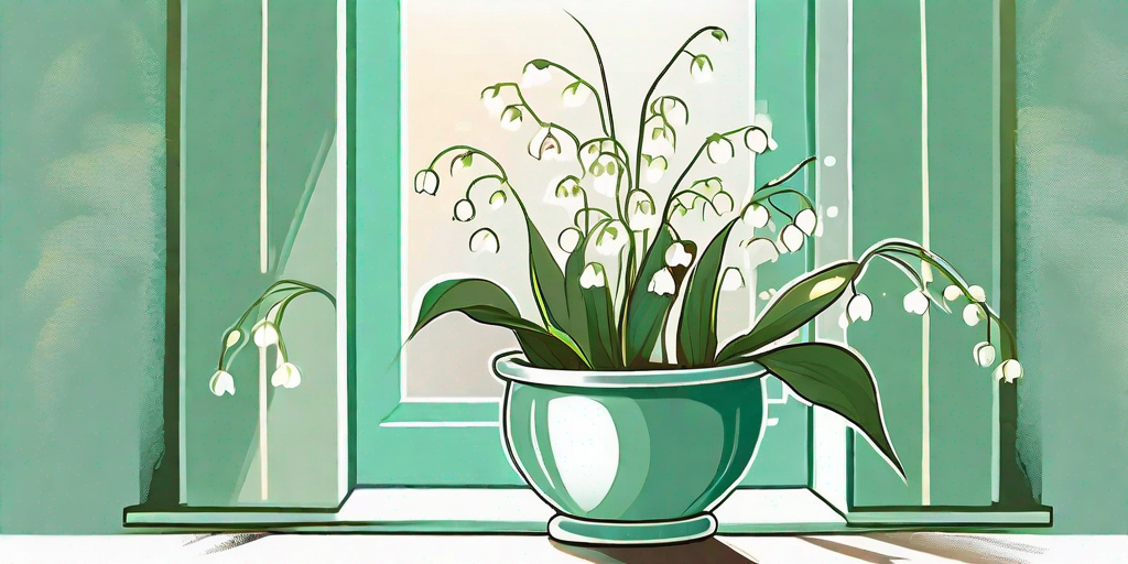 A potted lily of the valley plant placed on a window sill