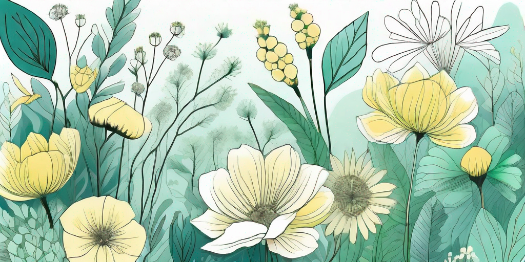 A serene garden scene filled with various types of pale yellow flowers in full bloom