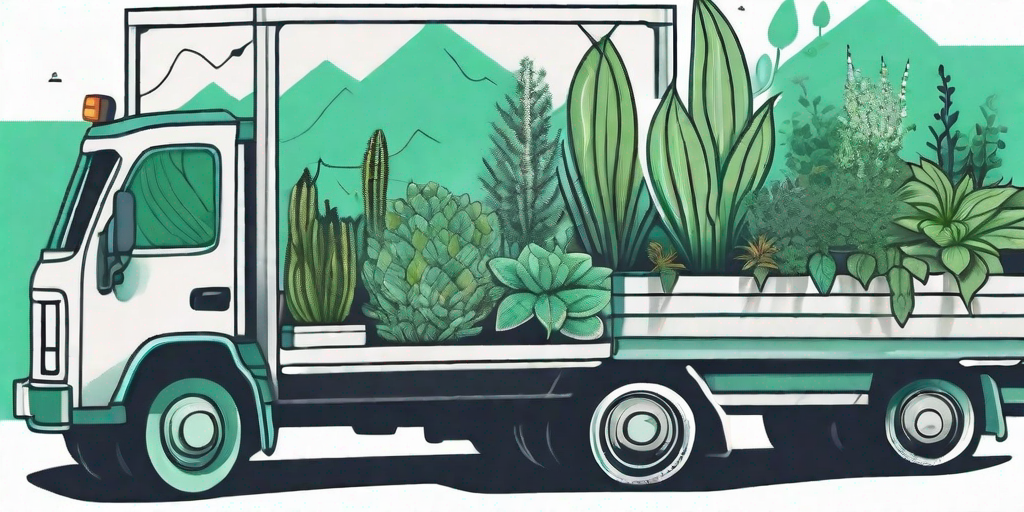 A variety of plants secured in a truck bed