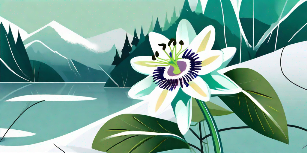 A passion flower in a snowy winter landscape