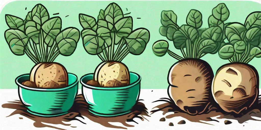 A variety of potatoes in different stages of growth