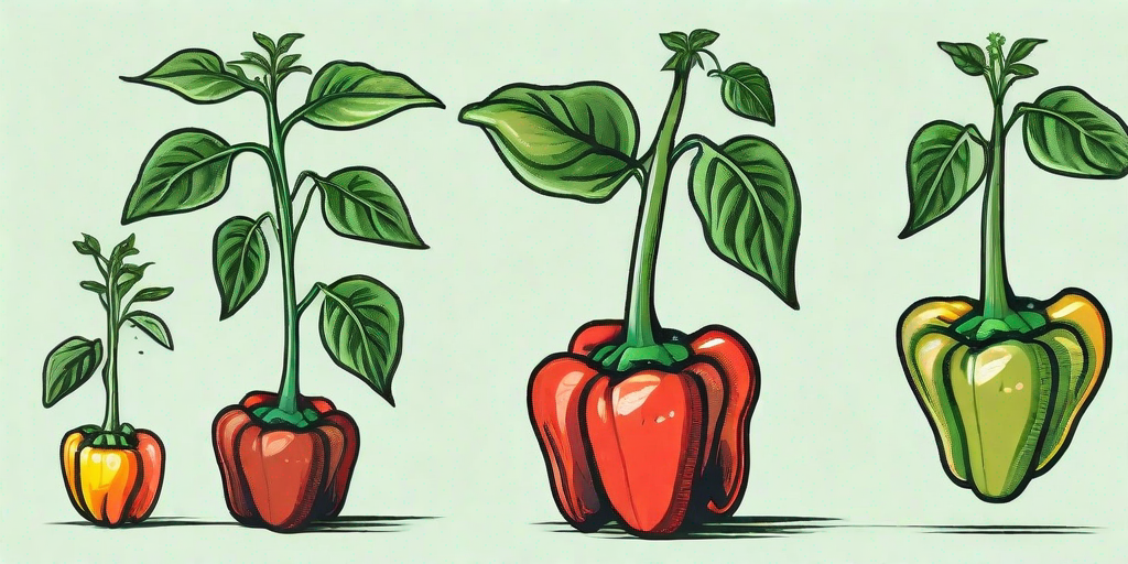 Various stages of bell pepper plant growth