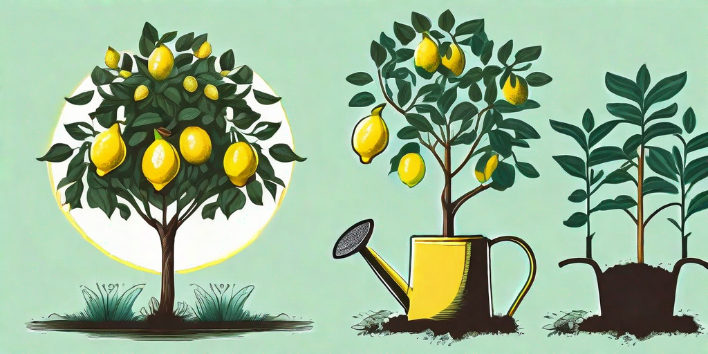 A lemon tree at different stages of growth