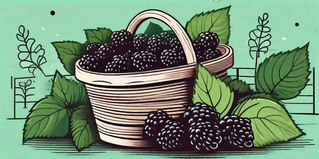 A lush blackberry bush with ripe blackberries