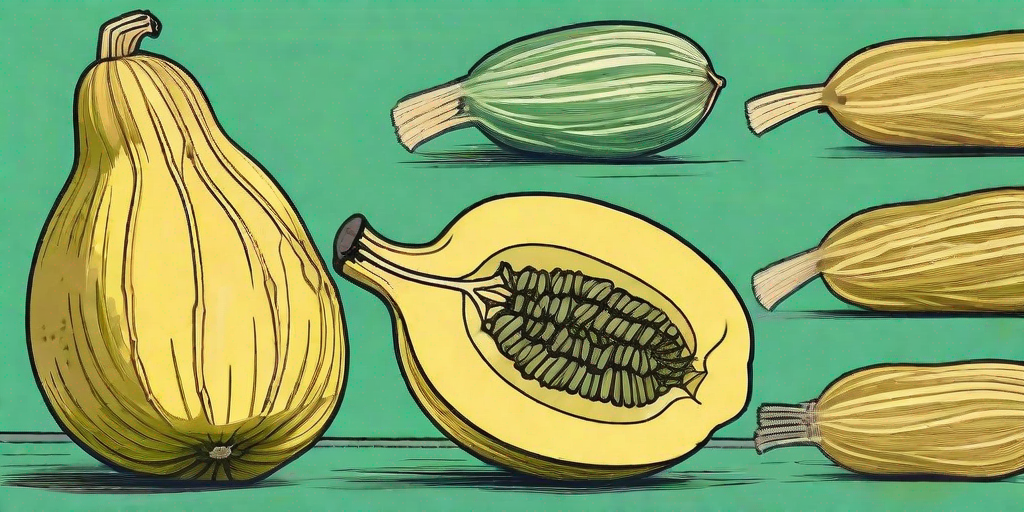 A variety of spaghetti squash in different stages of ripeness