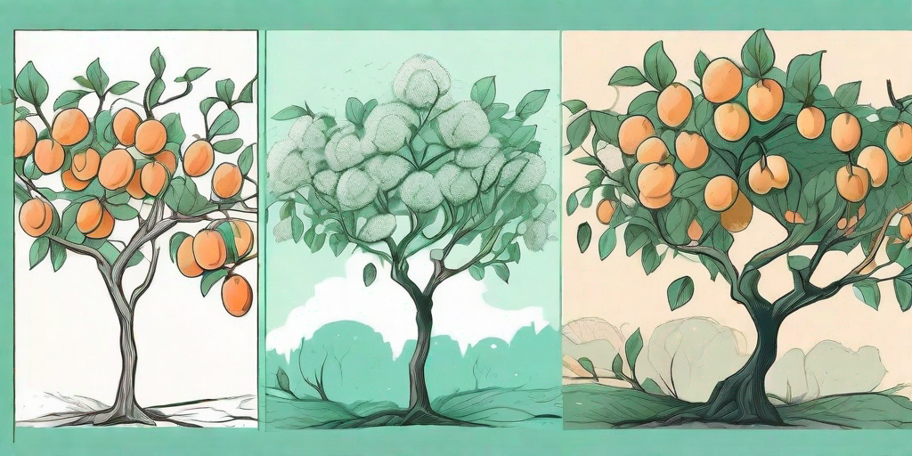 An apricot tree in various stages of growth