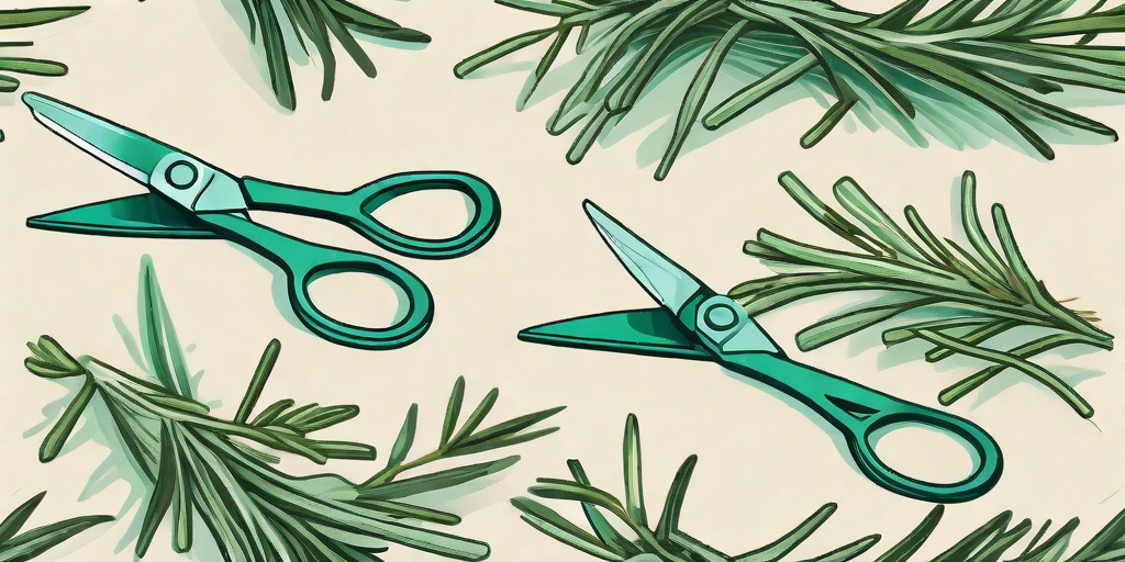 A pair of gardening shears delicately trimming a lush rosemary bush