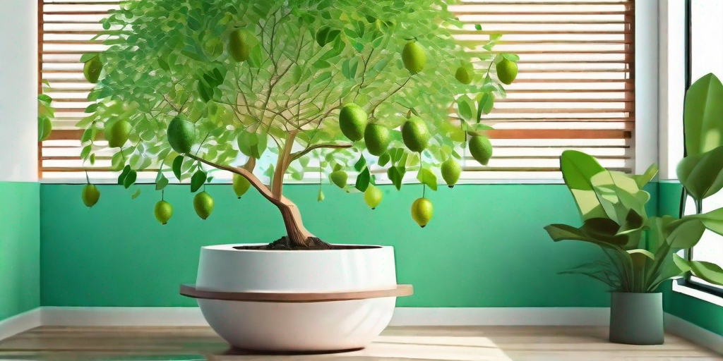 A vibrant lime tree flourishing in an attractive pot