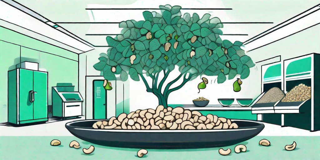 A cashew tree with ripe cashews