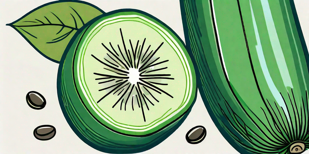 A mature cucumber cut open to reveal seeds