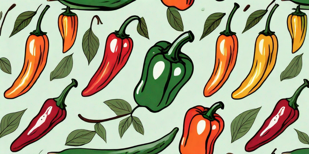 A variety of colorful sweet italian peppers arranged artistically