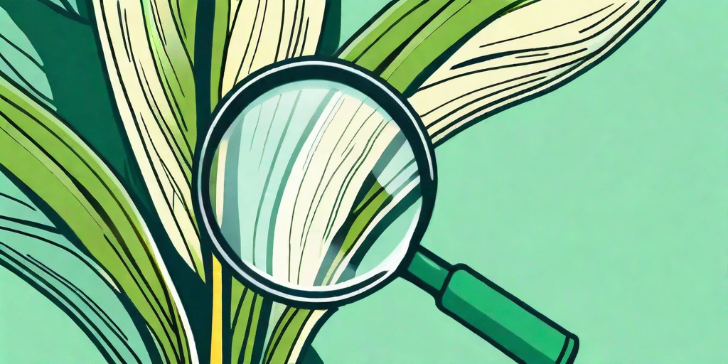 A banana tree with a magnifying glass focusing on a bunch of bananas